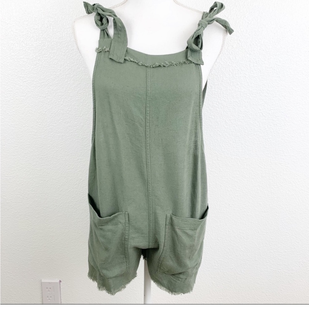 AE Studio olive green raw hem tie strap romper overalls NWT size Small